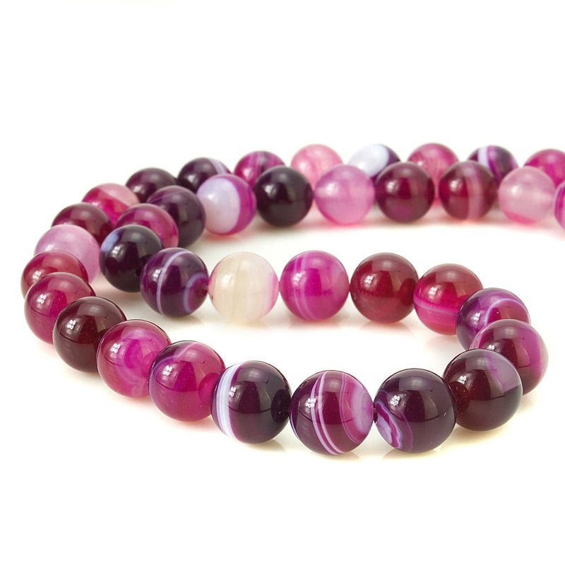 BEADNOVA 8mm Natural Rose Banded Agate Gemstone Smooth Round Loose Beads Approx 16 Inch 48~50 pcs Strand for Jewelry Making - Image 2